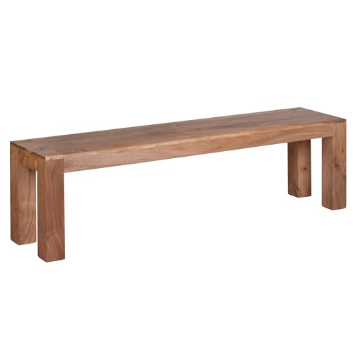 WOHNLING Esszimmer Sitzbank MUMBAI Massiv-Holz Akazie 160 x 45 x 35 cm Design Holz-Bank Natur-Produkt Küchenbank Landhaus-Stil dunkel-braun Bank 3-Sitzer für innen ohne Rücken-Lehne Echt-Holz unbehandelt von Wohnling