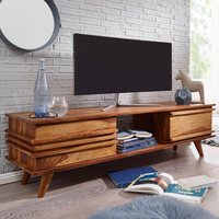 WOHNLING Lowboard Massivholz Sheesham Kommode 145 cm TV-Board Ablage-Fach Landhaus-Stil Unterschrank von Wohnling