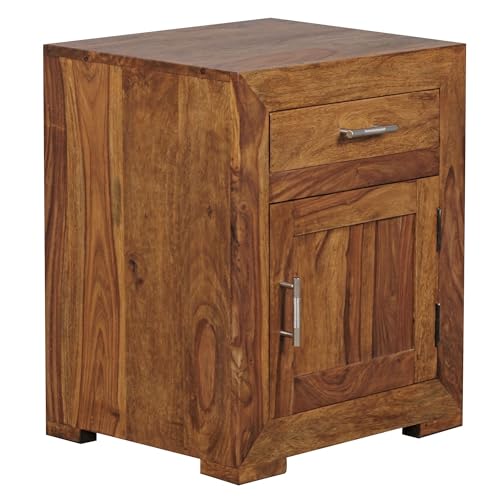 WOHNLING Nachttisch Massivholz Sheesham Design Nachtkommode 60cm Hoch 50cm Breit Schublade & Tür Nachtschrank Natur-Holz Massiv dunkel-braun Nachtkonsole Landhaus-Stil Nachtkästchen für Boxspring-Bett WOHNLING Nachttisch Massivholz Sheesham Design Nachtkommode 60cm Hoch 50cm Breit Schublade & Tür Nachtschrank Natur-Holz Massiv dunkel-braun Nachtkonsole Landhaus-Stil Nachtkästchen für Boxspring-Bett von Wohnling