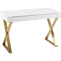 WOHNLING Schreibtisch 118x76x57 cm Weiß Gold MDF von Wohnling