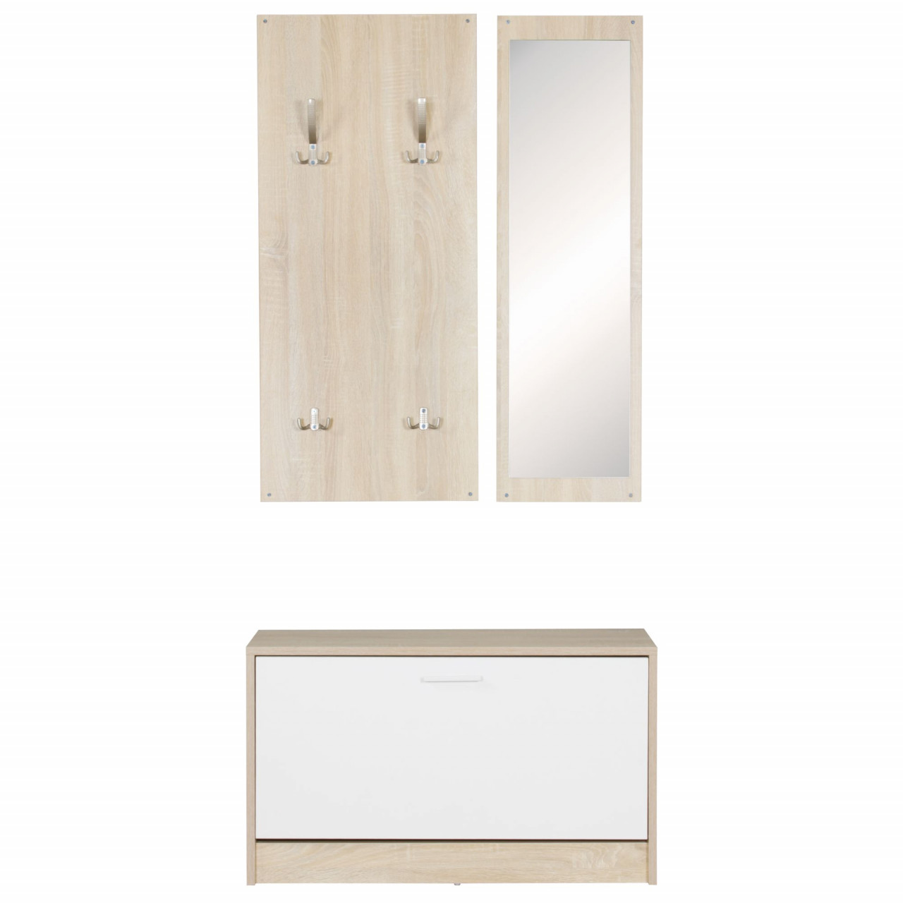 Wand-Garderobe SALERNO mit Spiegel & Schuhschrank Spanplatte sonoma von Wohnling