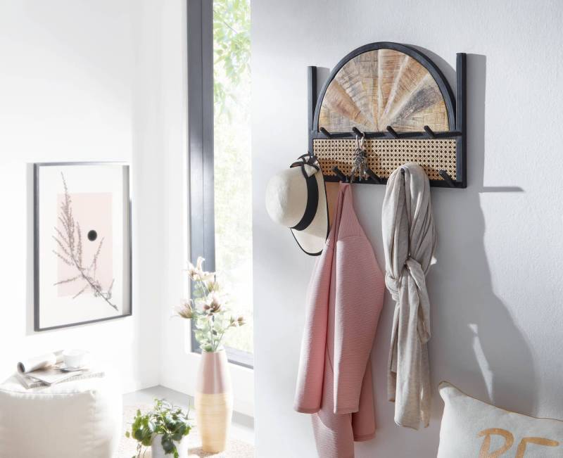 Wandgarderobe Mango Massivholz / Rattan 53x40x7,5 cm Design Flurgarderobe von Wohnling
