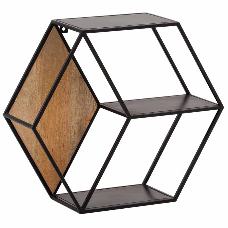Wandregal 60x52x20 cm Mango Massivholz / Metall Hängeregal Industrial von Wohnling