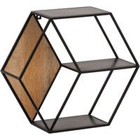 Wandregal 60x52x20 cm Massivholz Metall Hängeregal Regal Sechseckig von Wohnling