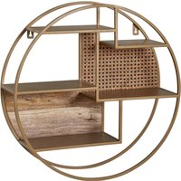 Wandregal 62x62x17 cm Rattan Massivholz Metall von Wohnling