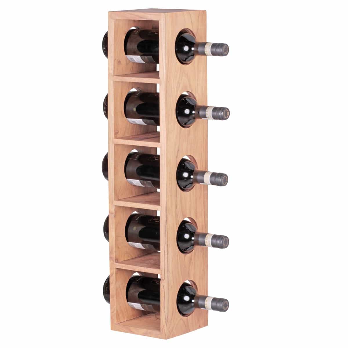Weinregal MUMBAI Massiv-Holz Akazie Flaschen-Regal Wandmontage für 5 Flaschen Holzregal modern mit Ablage 70 cm von Wohnling