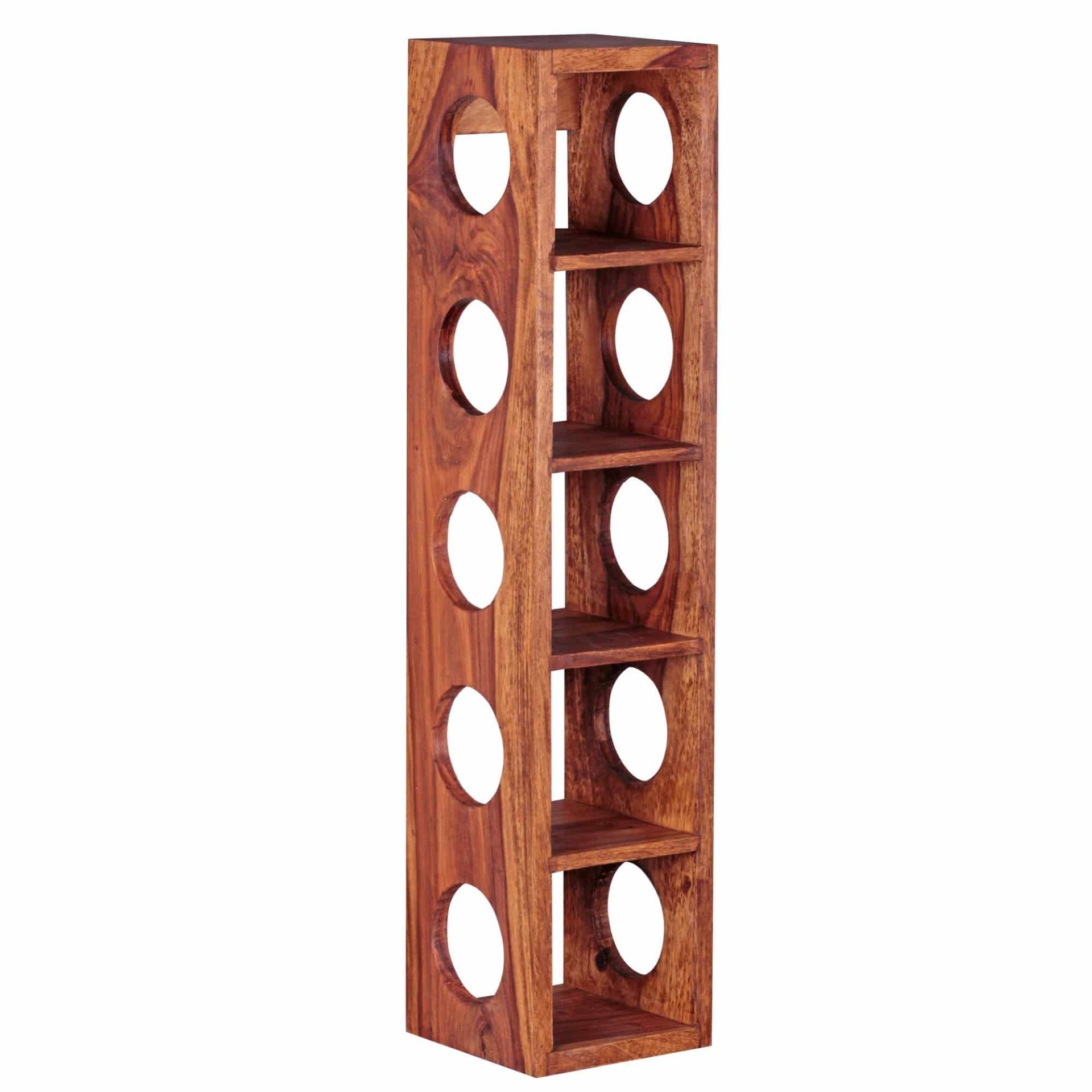 Weinregal MUMBAI Massiv-Holz Sheesham Flaschen-Regal Wandmontage für 5 Flaschen Holzregal modern mit Ablage 70 cm von Wohnling