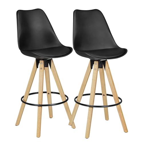 Wohnling 2er Set Barhocker Lima Schwarz Retro Design Kunstleder Holz mit Lehne, Design Barstuhl Retro Skandinavisch 2 Stück, Tresenhocker Sitzhöhe 77 cm von Wohnling