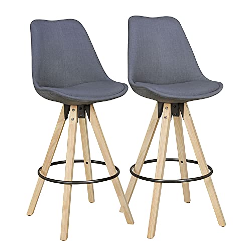 Wohnling 2er Set Barhocker Lima Retro Design Stoff Holz mit Rücken-Lehne in anthrazit | Design Barstuhl Retro Skandinavisch 2 Stück | Tresenhocker Sitzhöhe 77 cm Wohnling 2er Set Barhocker Lima Retro Design Stoff Holz mit Rücken-Lehne in anthrazit | Design Barstuhl Retro Skandinavisch 2 Stück | Tresenhocker Sitzhöhe 77 cm von Wohnling