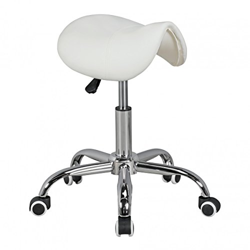 Wohnling AMSTYLE Menton - Sattel-Hocker in Weiß, Arbeitshocker mit Kunstleder-Bezug, Sitzhocker ist höhenverstellbar, Kosmetikhocker & Praxishocker mit Sattelsitz, Friseurhocker von Wohnling