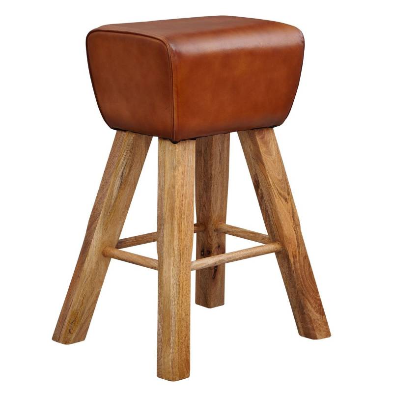 Wohnling Barhocker Barhocker Turnbock 43x75x43 cm Mango Massivholz / Echtleder, Design (Barstuhl Braun, Lederhocker ohne Lehne, Country Hocker), Barstuhl Braun, Lederhocker ohne Lehne, Country Hocker von Wohnling
