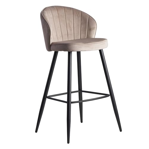 Wohnling Barhocker Samt Beige Hocker mit Lehne 56x102,5x52,5 cm, Küchenhocker Skandinavisch Stoff/Metall 110 kg, Design Barstuhl Tresenhocker, Bistrohocker Gepolstert von Wohnling