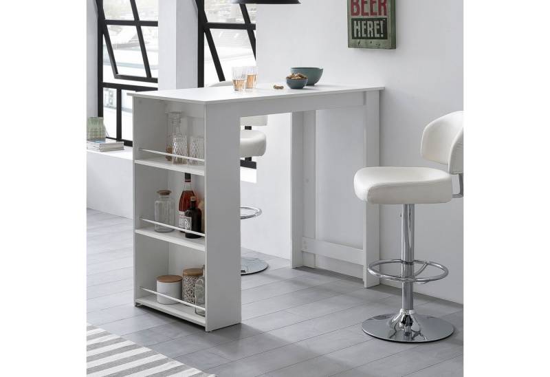 Wohnling Bartisch Stehtisch Holz Küchenbartisch, Bartresen mit integriertem Regal von Wohnling