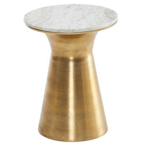 Wohnling Beistelltisch Echter Marmor Weiß 35x35x45 cm Anstelltisch Metall Gold, Kleiner Sofatisch Rund, Wohnzimmertisch Couch Modern, Couchtisch Hoch von Wohnling