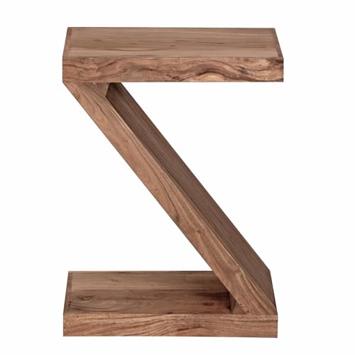 Wohnling Beistelltisch Massiv-Holz Akazie 59 cm Wohnzimmer-Tisch Design dunkel-braun Landhaus-Stil Couchtisch Natur-Produkt Standregal Unikat Zeitungshalter Massivholzmöbel Echtholz Anstelltisch von Wohnling