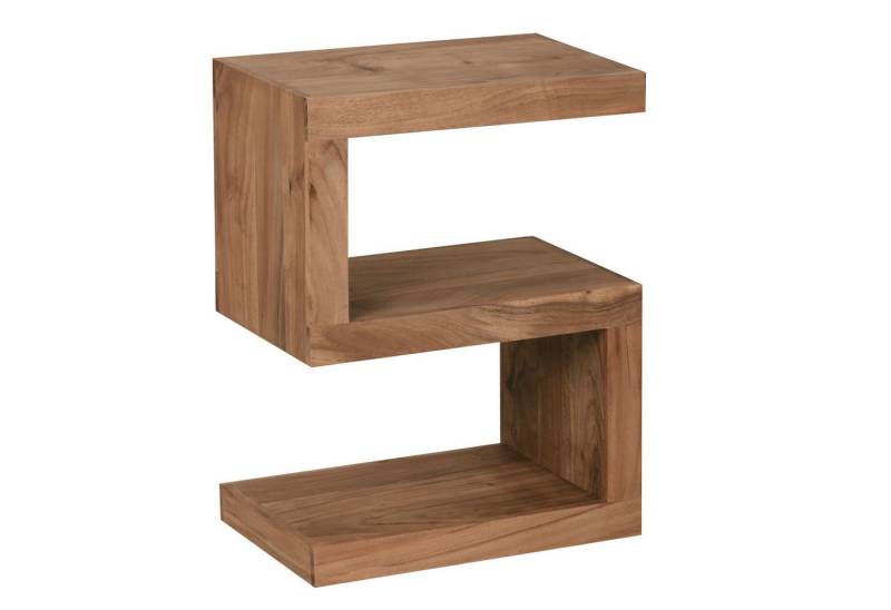 Wohnling Beistelltisch Massivholz Beistelltisch S- Cube MUMBAI Akazie Stand Bücher Regal (MUMBAI Massivholz 60 cm hoch S Cube), Design Wohnzimmertisch dunkelbraun Couchtisch von Wohnling