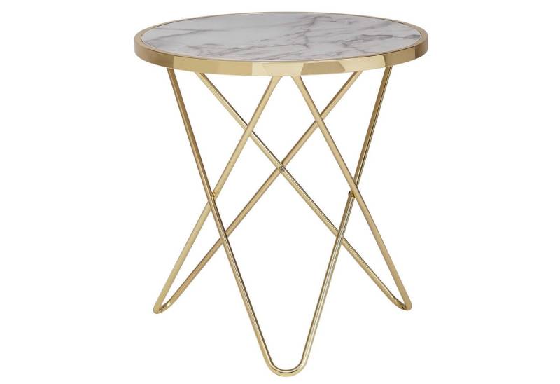 Wohnling Beistelltisch Design Beistelltisch Marmor Optik Weiß Ø 55 cm Gold Couchtisch Rund (Marmor Optik Weiß Rund Ø55 cm Gold Metallgestell), Kleiner Wohnzimmertisch, Couchtisch Modern von Wohnling