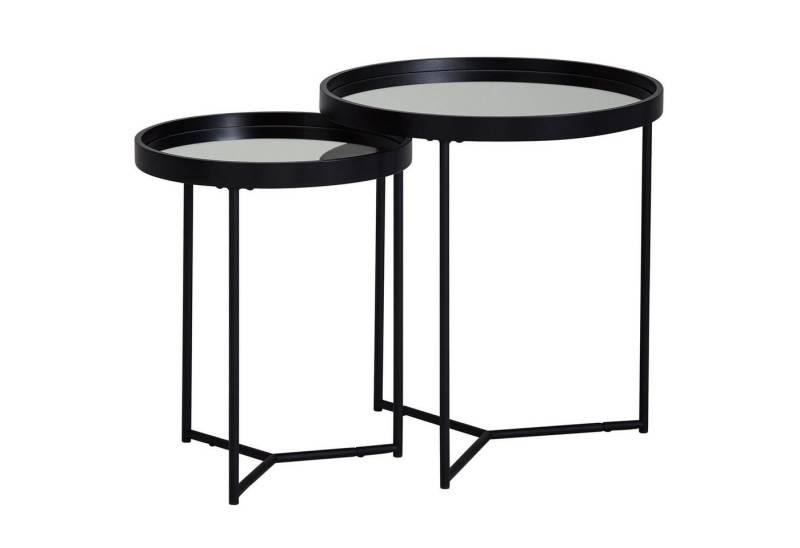 Wohnling Beistelltisch Beistelltisch 2tlg Rund Schwarz Spiegel Glas Wohnzimmertisch Satztisch (Rund Ø 50/36 cm - 2 teilig Schwarz mit Glasplatte), Satztisch Verspiegelt, Wohnzimmertisch 2er Set von Wohnling