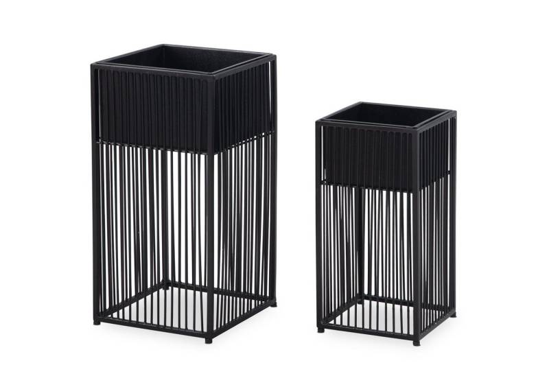 Wohnling Blumenständer Blumentopf 2er Set Metall Pflanzkübel Schwarz mit Gestell, Design (Pflanzenkübel Quadratisch, Blumenkübel Pflanzgefäß), Pflanzenkübel Quadratisch, Blumenkübel Pflanzgefäß von Wohnling