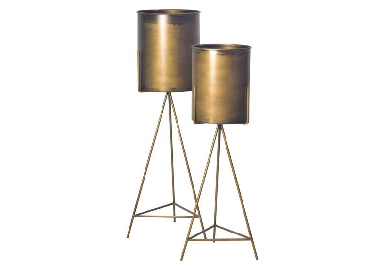 Wohnling Blumentopf (2er Set Metall Pflanzkübel Gold mit Gestell), Design Eisen-Pflanzenkübel Rund, Blumenkübel von Wohnling