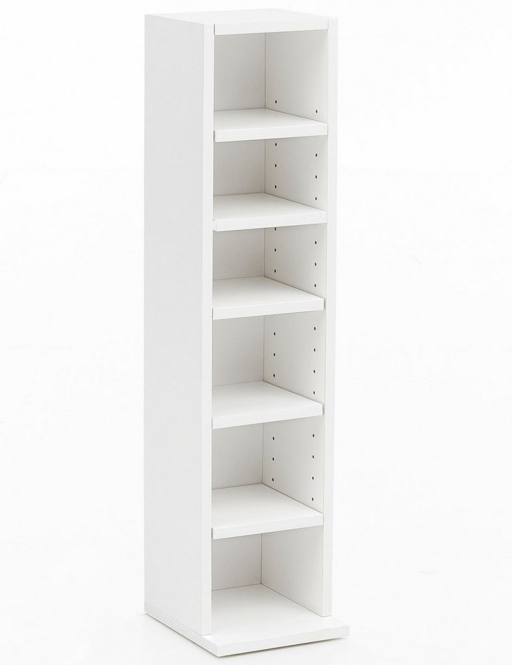 Wohnling Bücherregal WL5.336, Weiß 21x91x25,5 cm, CD-Regal mit 6 Fächern Modern, Standregal Freistehend, Schmales Nischenregal von Wohnling