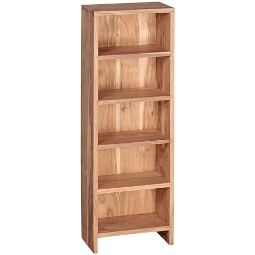 Wohnling CD Regal Massivholz Akazie Standregal 90 cm hoch CD-Aufbewahrung 5 Fächer Bücherregal dunkel-braun Landhaus-Stil Design Büroregal freistehend 4 Böden 30 cm breit Echt-Holz Natur-Produkt von Wohnling