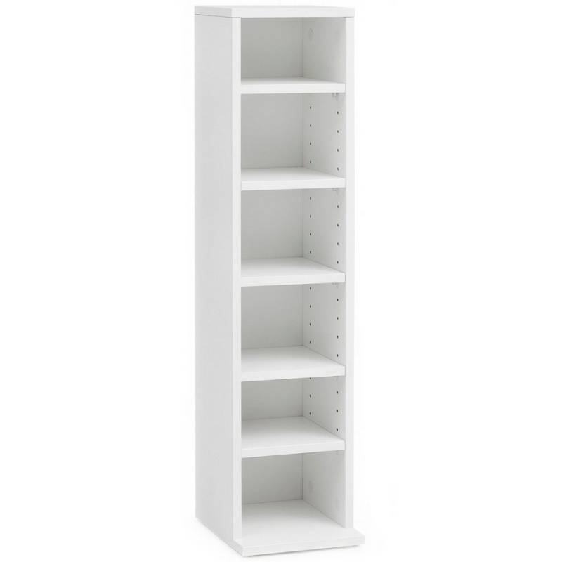 Wohnling CD-Regal WL5.836, 21x90x20 cm, Offenes Bücherregal Schmal Weiß, CD Aufbewahrung Klein, Nischenregal 6 Fächer von Wohnling