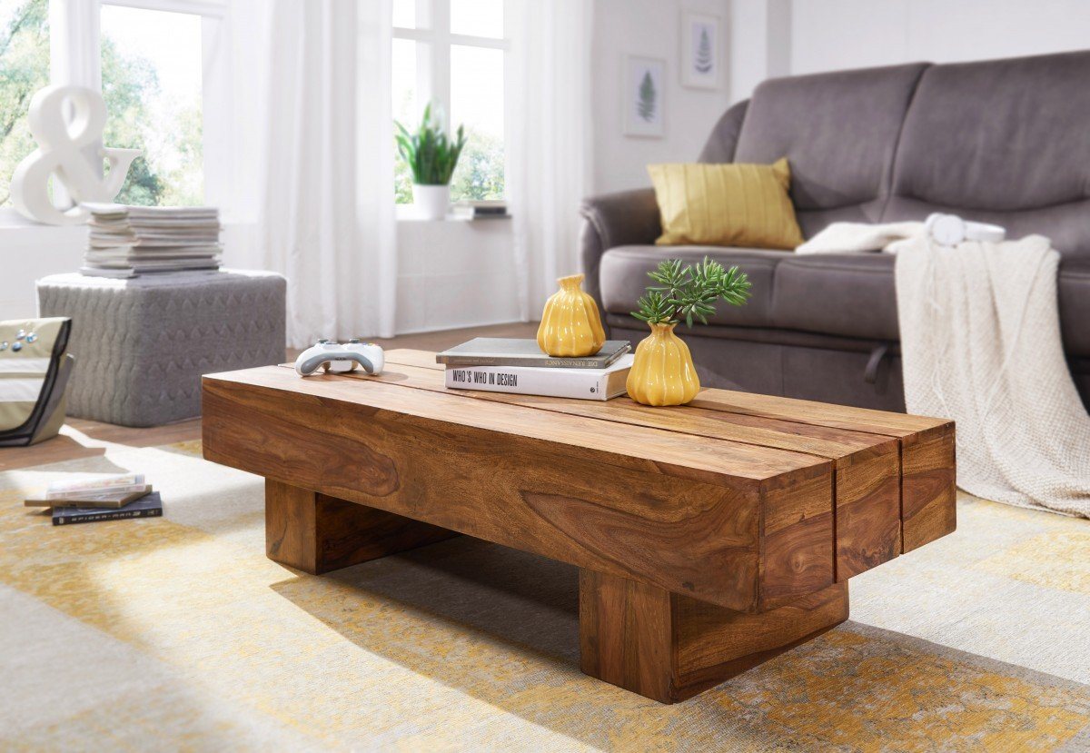 Wohnling Couchtisch Couchtisch LUCCA Massiv-Holz Sheesham 120cm breit Design von Wohnling