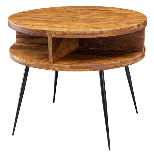 Wohnling Couchtisch Sheesham Massivholz/Metall 60x45x60 cm Tisch Wohnzimmer, Design Beistelltisch mit Ablage, Kleiner Wohnzimmertisch Rund Braun von Wohnling