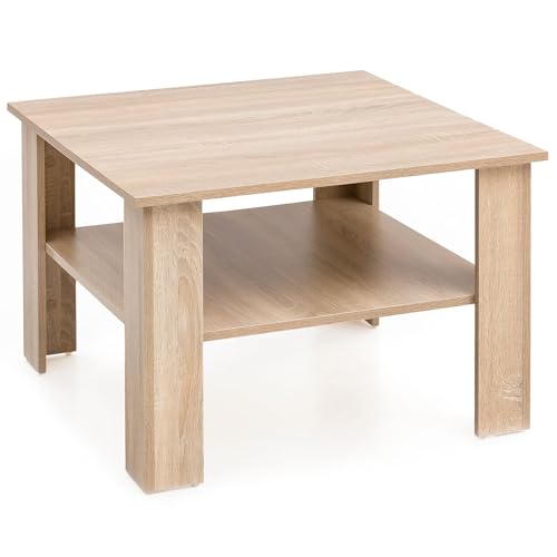 Wohnling Couchtisch Sonoma 60x42x60 cm Design Holztisch mit Ablage, Wohnzimmertisch Sofatisch Loungetisch, Kaffeetisch Stubentisch mit Stauraum, Tisch Wohnzimmer von Wohnling