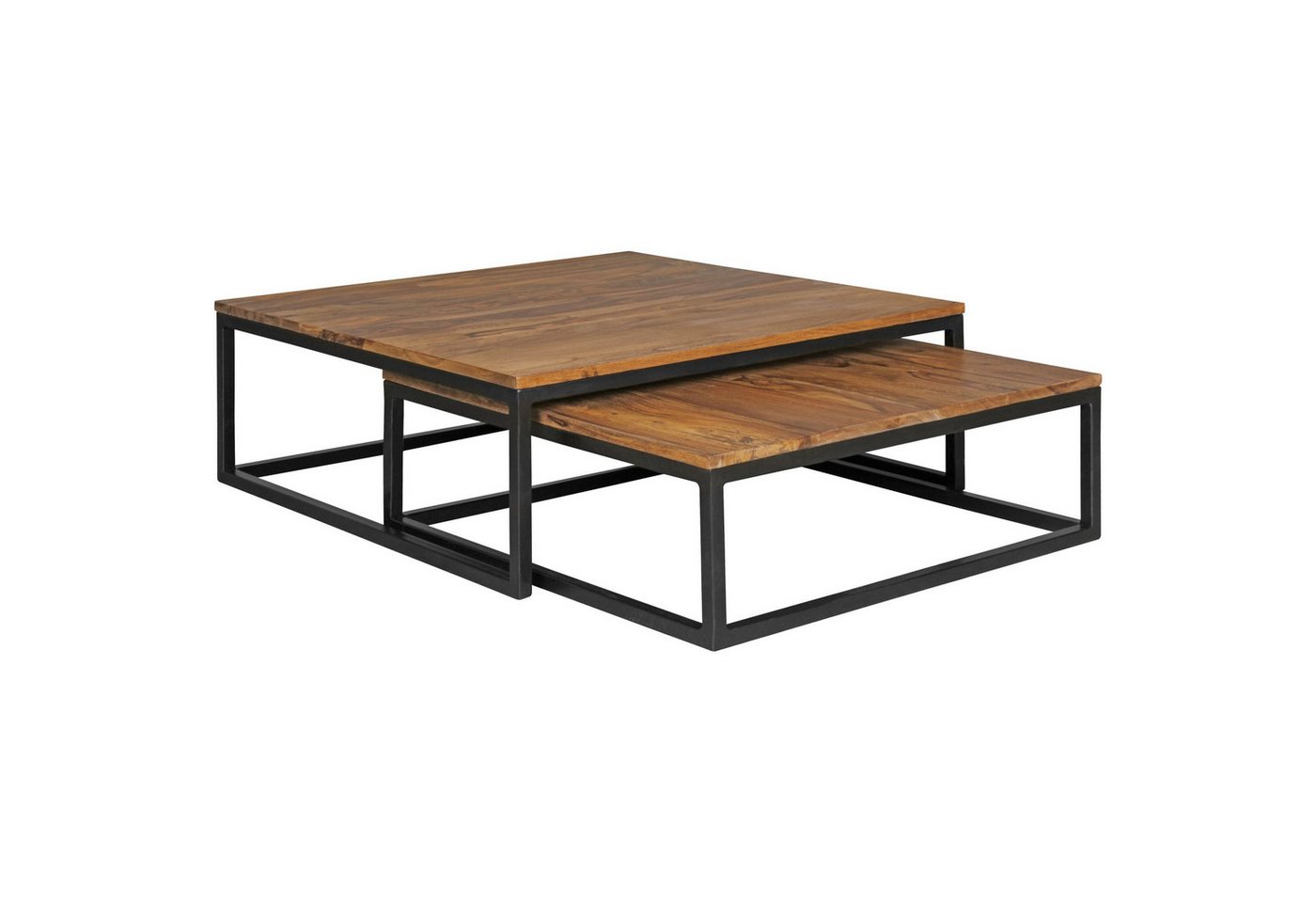 Wohnling Couchtisch WL5.054 (AKOLA 2-teilig Sheesham Massivholz 75x75x27 cm), Design Wohnzimmertisch Holz Tisch mit Metallbeinen von Wohnling