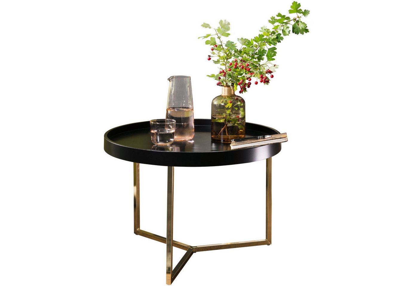 Wohnling Couchtisch WL5.763 (58,5x42x58,5 cm Schwarz / Gold, Sofatisch Rund), Wohnzimmertisch Modern, Tabletttisch Metallgestell von Wohnling