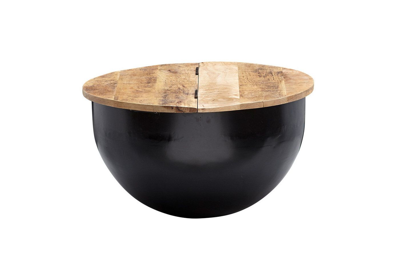 Wohnling Couchtisch Couchtisch Rund Holz Sofatisch Ø 60 cm Tisch Stauraum Wohnzimmertisch (60x34x60 cm Mango Massivholz Metall Schwarz Rund), Wohnzimmertisch Industrial, Sofatisch mit Stauraum von Wohnling