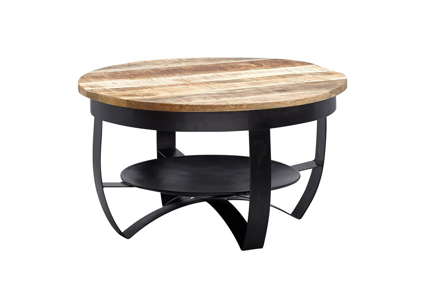 Wohnling Couchtisch Couchtisch 60 cm Wohnzimmertisch Holz Massiv Tisch Wohnzimmer Sofatisc (60x34x60 cm Mango Massivholz Metall Schwarz Rund), Sofatisch mit Stauraum, Wohnzimmertisch Industrial von Wohnling