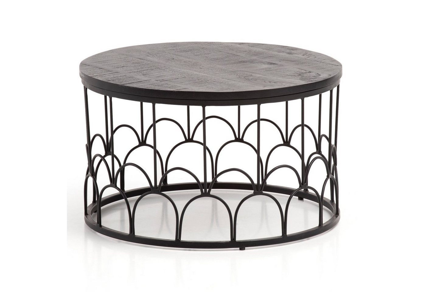 Wohnling Couchtisch Couchtisch 60x60x36cm Massivholz Schwarz Sofatisch Wohnzimmertisch Run (60x60x36 cm Mango Massivholz, Sofatisch Schwarz), Wohnzimmertisch Industrial, Kaffeetisch Rund von Wohnling