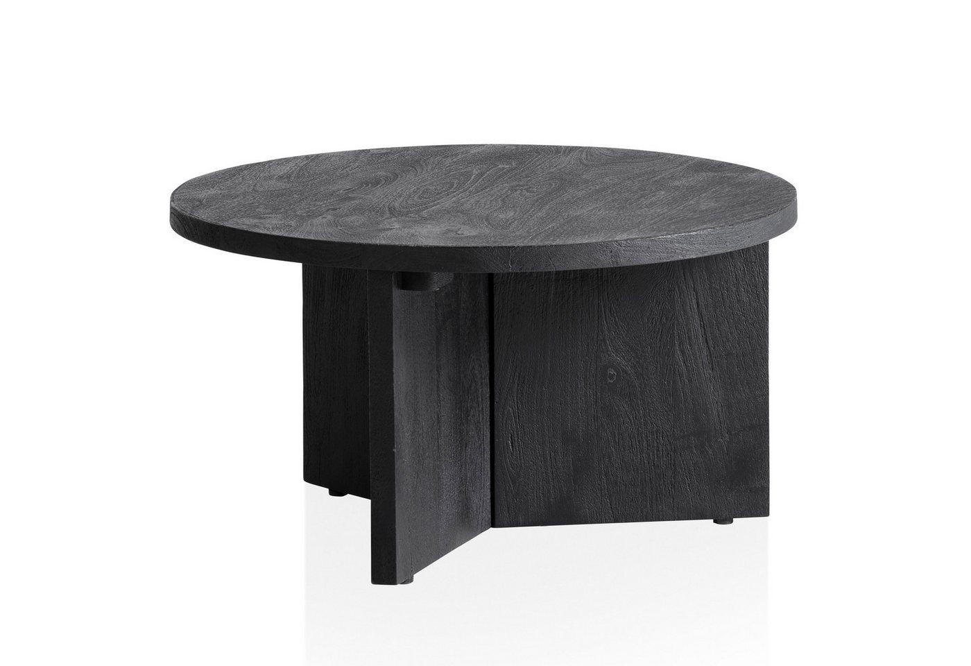 Wohnling Couchtisch WL6.985 (60x60x33 cm Sofatisch Mango Massivholz Schwarz), Wohnzimmertisch Rund, Kaffeetisch Modern von Wohnling