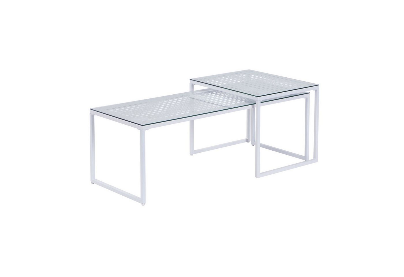 Wohnling Couchtisch WL7.330 (Couchtisch 2er Set Glas Metall Platzsparend Weiß), Wohnzimmertisch Modern, Sofatisch 2-teilig von Wohnling
