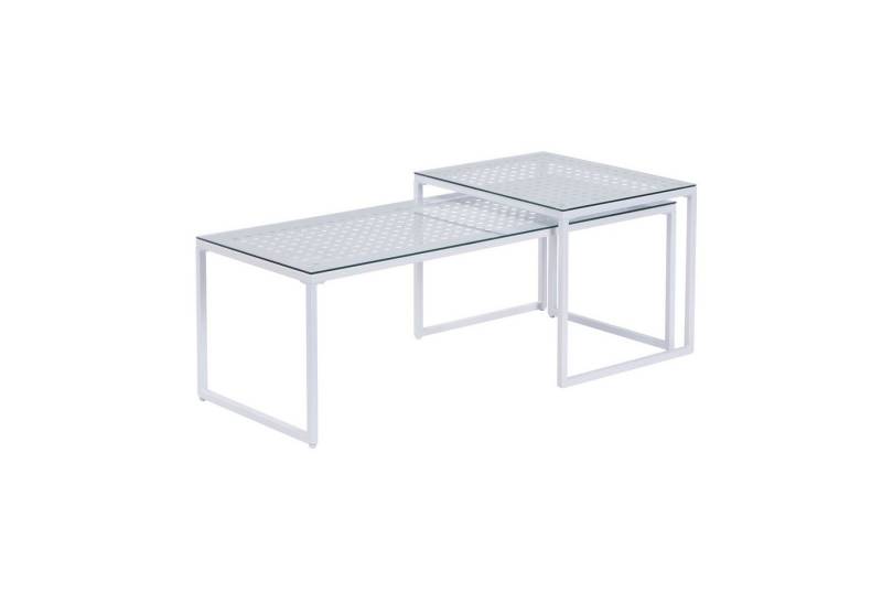 Wohnling Couchtisch WL7.330 (Couchtisch 2er Set Glas Metall Platzsparend Weiß), Wohnzimmertisch Modern, Sofatisch 2-teilig von Wohnling