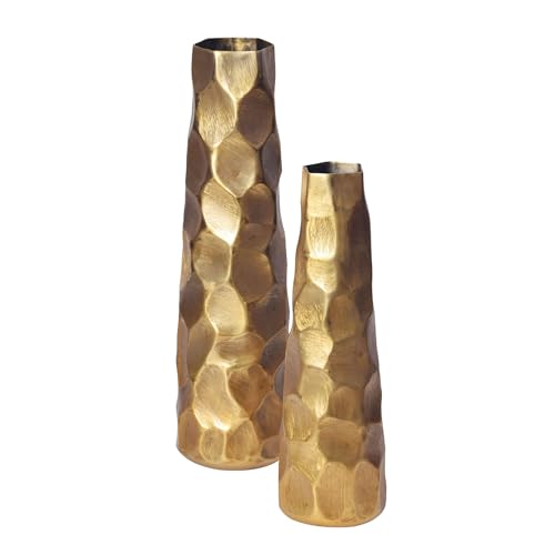 Wohnling Deko Vase 2er Set Aluminium Gold Blumenvase Modern, Dekovase Hammerschlag-Design 2-teilig für Blumen, Alu Tischvase Wohndeko Metall Tischdeko Handgefertigt von Wohnling