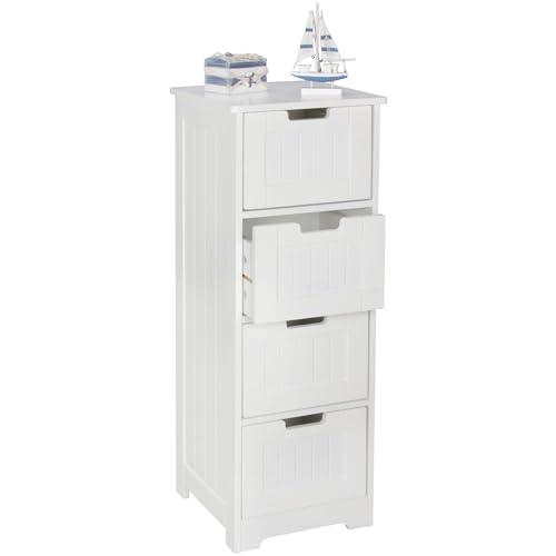 Wohnling Design Badschrank Patti Landhaus-Stil MDF-Holz 30 x 83 x 30 cm weiß, Badezimmerschrank klein 4 Schubladen, Beistellschrank Mehrzweckschrank von Wohnling