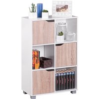 Wohnling Design Bücherregal Modern Holz Weiß mit Türen Sonoma Eiche Standregal freistehend 6 Fächer von Wohnling