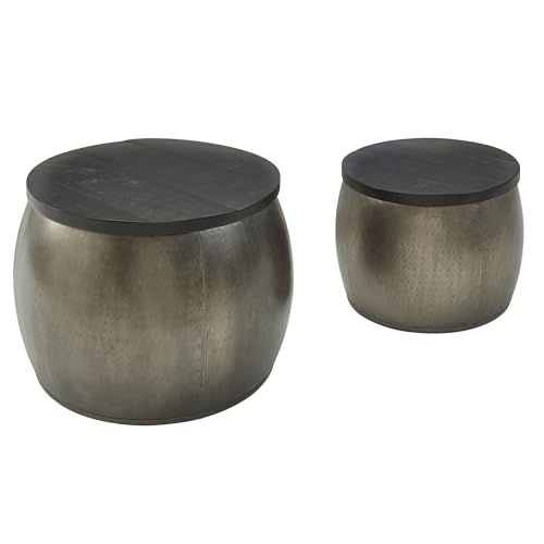 Wohnling Design Couchtisch 2er Set Mango Massivholz Satztisch Rund Silber, Wohnzimmertisch Aluminium Abnehmbarer Deckel, Beistelltisch Modern Metall/Holz 2-teilig mit Stauraum Wohnling Design Couchtisch 2er Set Mango Massivholz Satztisch Rund Silber, Wohnzimmertisch Aluminium Abnehmbarer Deckel, Beistelltisch Modern Metall/Holz 2-teilig mit Stauraum von Wohnling