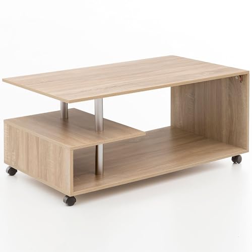 Wohnling Design Couchtisch WL5.735 105 x 48,5 x 60 cm Sonoma Drehbar mit Rollen, Wohnzimmertisch Coffee Table, Sofatisch Loungetisch Holz, Kaffeetisch mit Stauraum von Wohnling