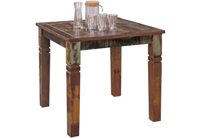 Wohnling Esstisch Esszimmertisch KALKUTTA 80 x 80 x 76 cm Mango Shabby Chic (Massiv-Holz, Design Landhaus Esstisch Bootsholz, Tisch für Esszimmer), Massiv-Holz, Design Landhaus Esstisch Bootsholz, Tisch für Esszimmer von Wohnling