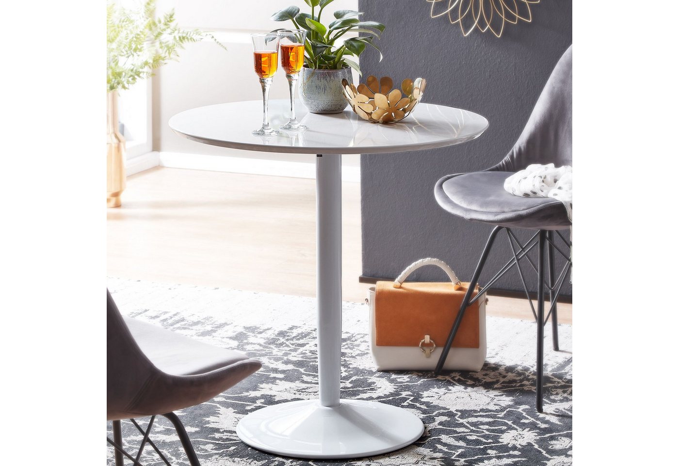 Wohnling Esstisch WL6.504 (75x75x74 cm Kleiner Küchentisch Weiß Hochglanz), Esszimmertisch Modern, Frühstückstisch Rund Klein von Wohnling