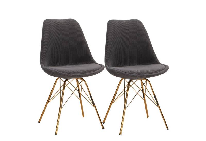 Wohnling Esszimmerstuhl Esszimmerstuhl 2er Set Cara-Stoff Anthrazit Küchenstuhl mit goldenen (Beinen, Cord-Schalenstuhl Skandinavisches Design, Polsterstuhl mit), Beinen, Cord-Schalenstuhl Skandinavisches Design, Polsterstuhl mit von Wohnling