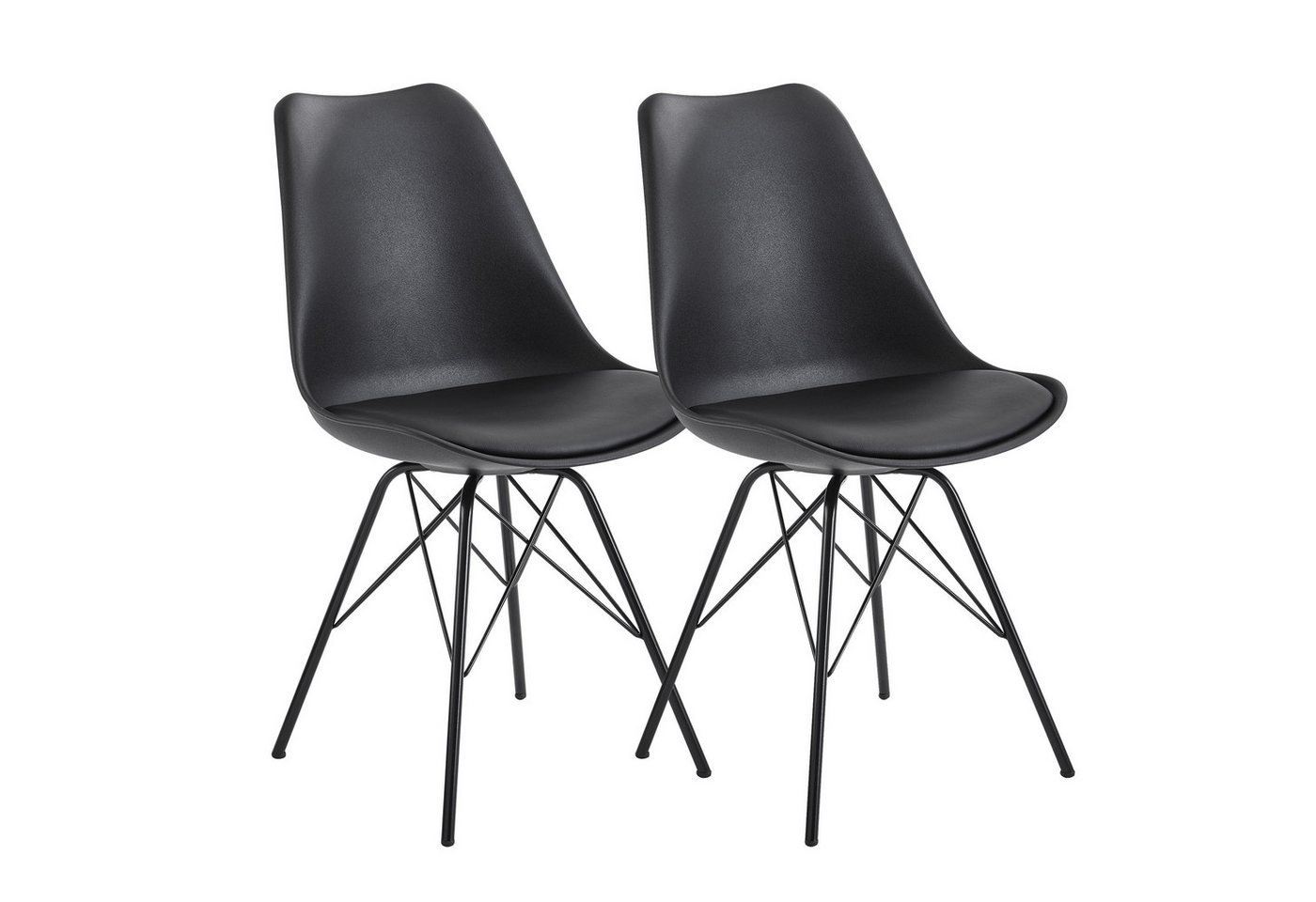 Wohnling Esszimmerstuhl Esszimmerstuhl 2er Set Schwarz Küchenstuhl Kunststoff Skandinavisches (Design, Schalenstuhl mit Kunstleder-Bezug, Polsterstuhl Stuhl), Design, Schalenstuhl mit Kunstleder-Bezug, Polsterstuhl Stuhl von Wohnling