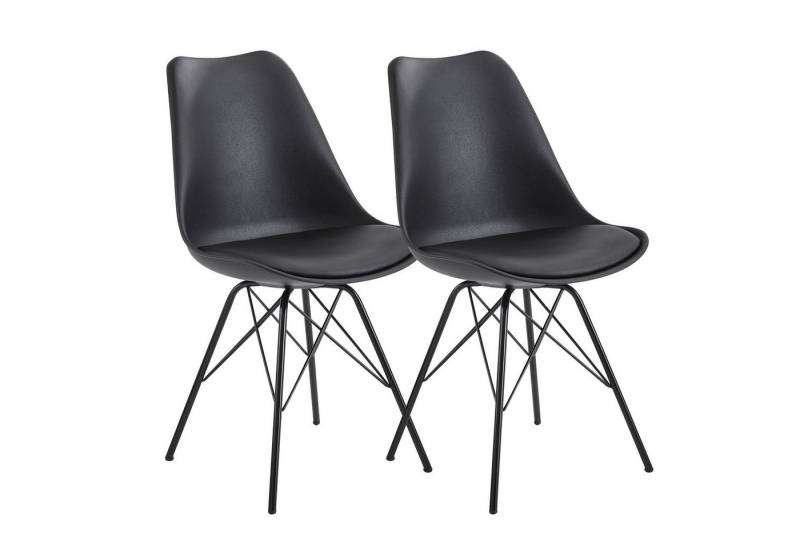 Wohnling Esszimmerstuhl WL6.183, Küchenstuhl 2er Set Schwarz Kunstleder Stuhl Gepolstert von Wohnling