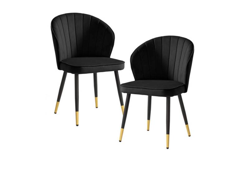 Wohnling Esszimmerstuhl WL6.951 (2er Set Samt Schwarz Küchenstuhl Gepolstert Modern), Polsterstuhl Esszimmer, Schalenstuhl ohne Armlehne von Wohnling