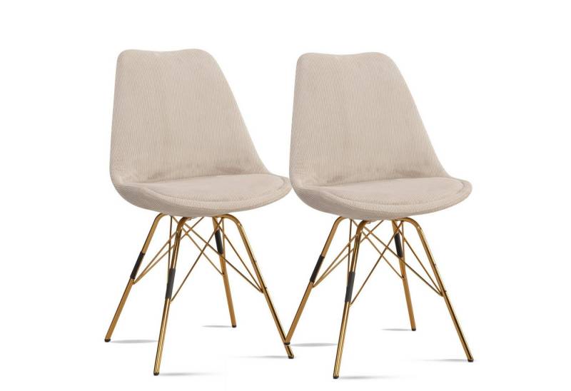 Wohnling Esszimmerstuhl WL7.141 (2er Set Stoff Beige Küchenstuhl Gepolstert), Schalenstuhl ohne Armlehne, Polsterstuhl Esszimmer von Wohnling